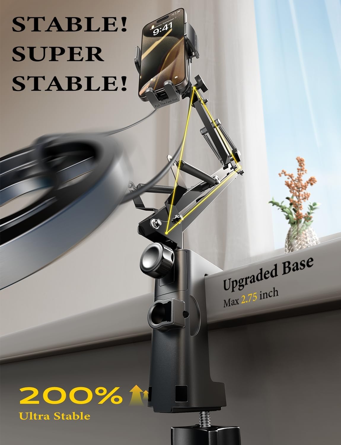 Lumitrex Flexible Gooseneck Phone Holder, 360° Adjustable Hands Free Cell Phone Stand for Bed, Desk, Kitchen & Content Creation