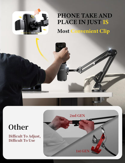 Lumitrex Flexible Gooseneck Phone Holder, 360° Adjustable Hands Free Cell Phone Stand for Bed, Desk, Kitchen & Content Creation