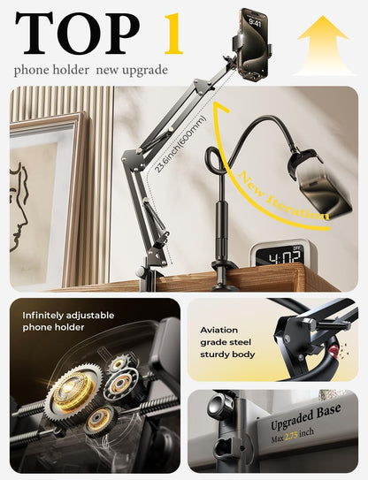 Lumitrex Flexible Gooseneck Phone Holder, 360° Adjustable Hands Free Cell Phone Stand for Bed, Desk, Kitchen & Content Creation